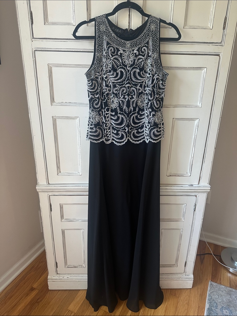J Kara Black and Silver Beaded Maxi Dress